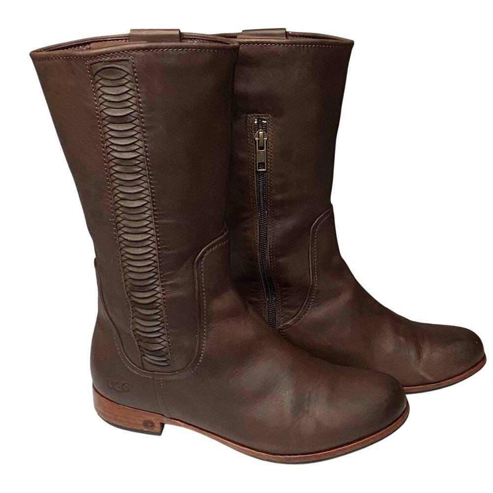 UGG Annisa Mid Calf Boots Women Sz 7.5 Brown Leather